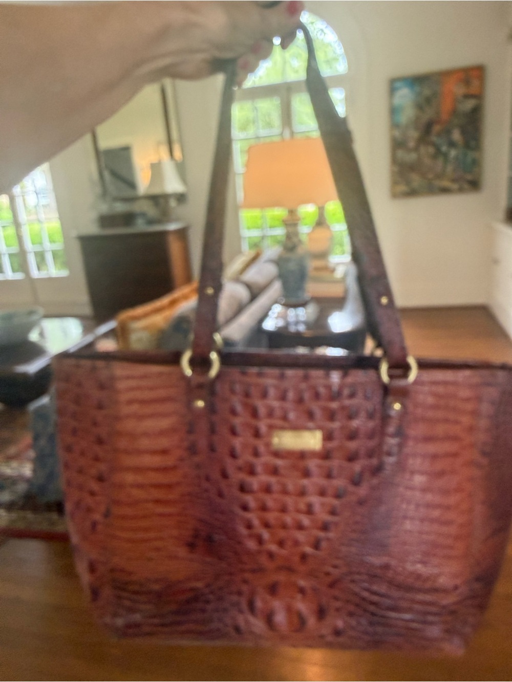 Brahmin Chestnut Croc-Embossed Leather Tote with Gold Hardware - Picture 2 of 4